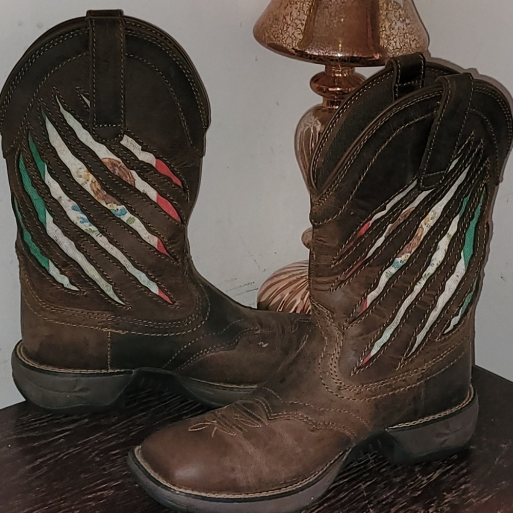 New Rank 45 Western Mexican Flag Cowboy Cowgirl Boots Sz 37.5 - Picture 9 of 10